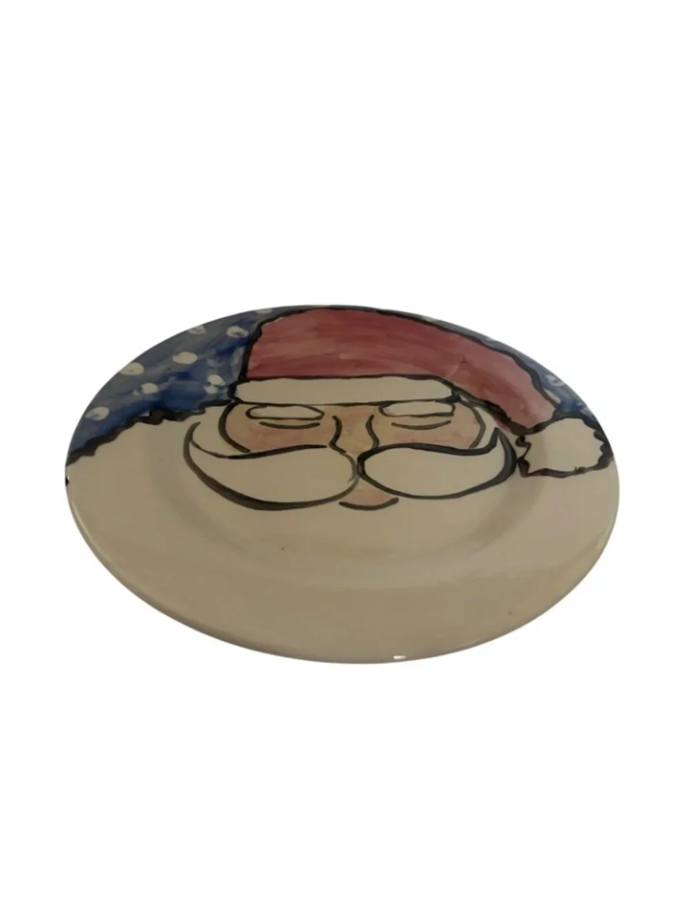 Vintage Hand Painted Santa Christmas Cookie Plate Ceramic Signed Adorable!!!